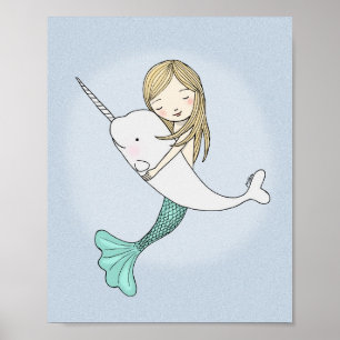 Affiche de Narval Sirène Décoration de mur nautiqu