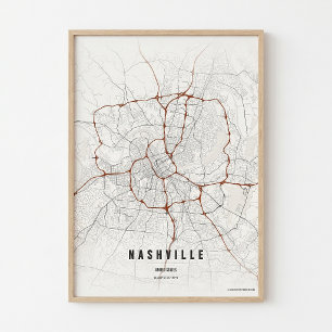 Affiche de Nashville Impression carte de la ville
