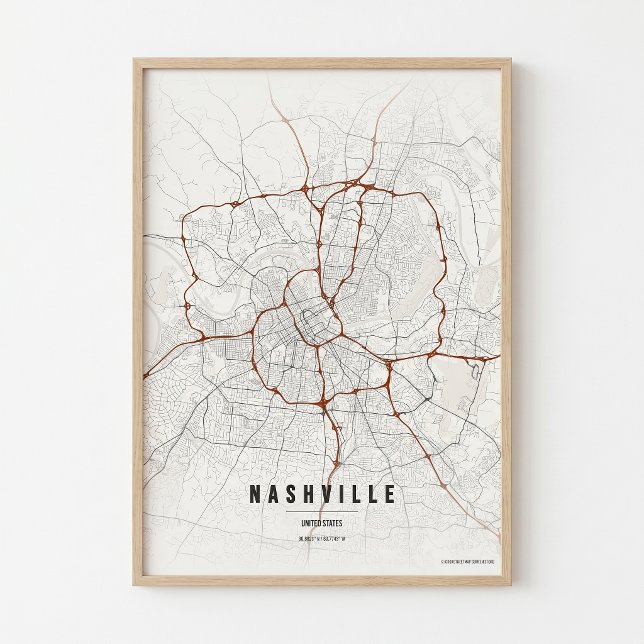 Affiche de Nashville Impression carte de la ville  (Créateur téléchargé)