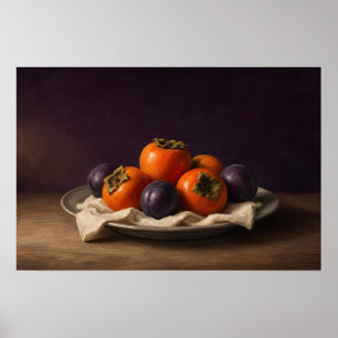 Affiche de nature morte aux fruits de kaki pour le