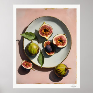 Affiche de nature morte de figues sur une assiette