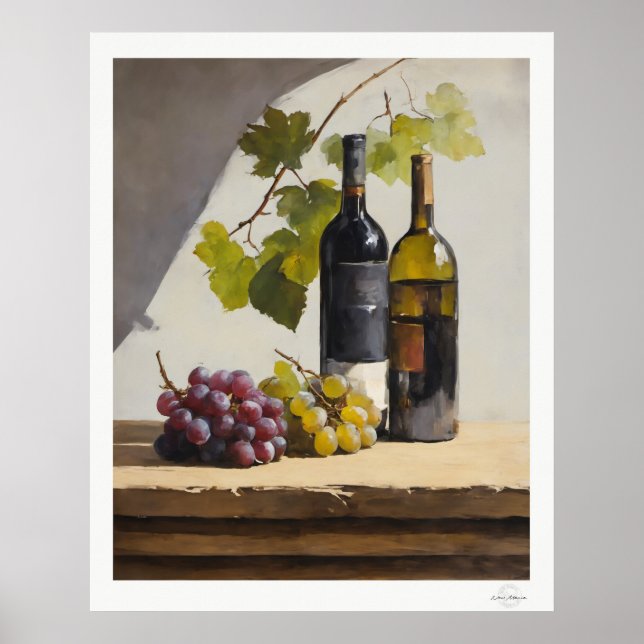 Affiche de nature morte de vin et de raisins (Devant)