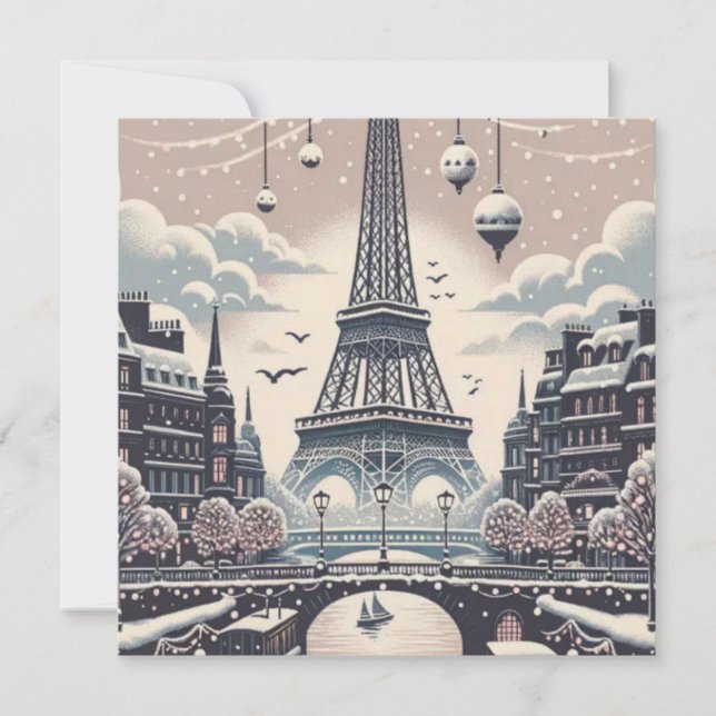 Affiche de Noël à Paris – Tour Eiffel enneigée en  (Devant)