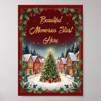 Affiche de Noël de Village d'Hiver Cosy