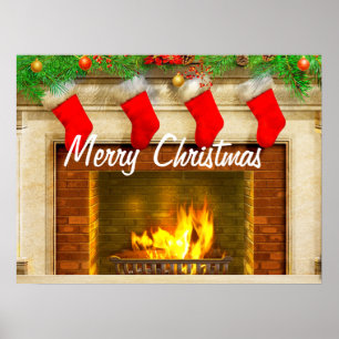 Affiche de Noël et de la cheminée Imprimer