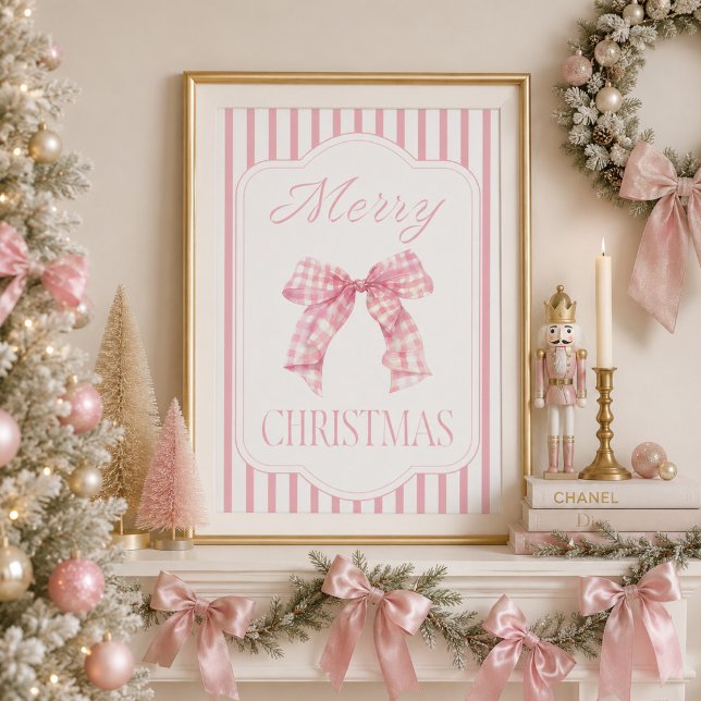 Affiche de Noël festive avec un nœud rose (Créateur téléchargé)