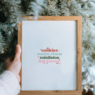 Affiche de Noël Père Noël, Gui, Chocolat Chaud