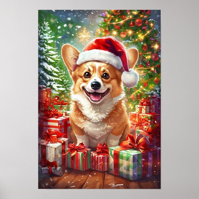 Affiche de Noël Santa Corgi - Toile d'art mural (Devant)