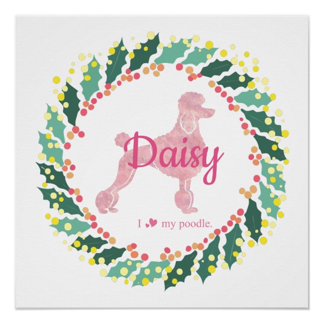 Affiche de Noël silhouette de caniche rose personn (Devant)