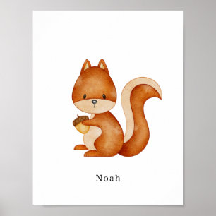Affiche de nom d'animal de forêt de Squirrel en aq