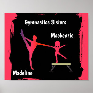 Affiche de nom de duo de gymnastique à dégradé ros