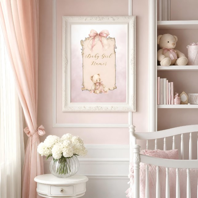 Affiche de nom de nounours rose pour la nurserie (Créateur téléchargé)