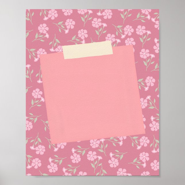 Affiche de note adhésive rose sur fond de fleurs (Devant)