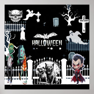 Affiche de nuit d'Halloween effrayant