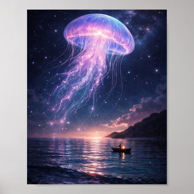 Affiche de nuit du ciel à la méduse cosmique (Devant)