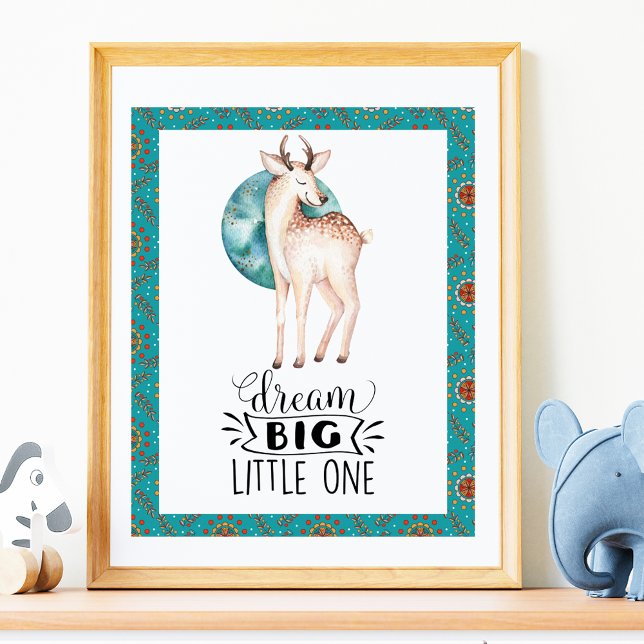 Affiche de nurserie à bordure bleue boho cerf rêve (Créateur téléchargé)