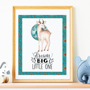 Affiche de nurserie à bordure bleue boho de cerf p