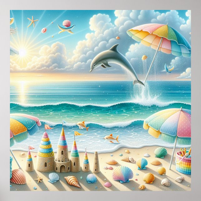 Affiche de nurserie à la plage à l'aquarelle (Devant)