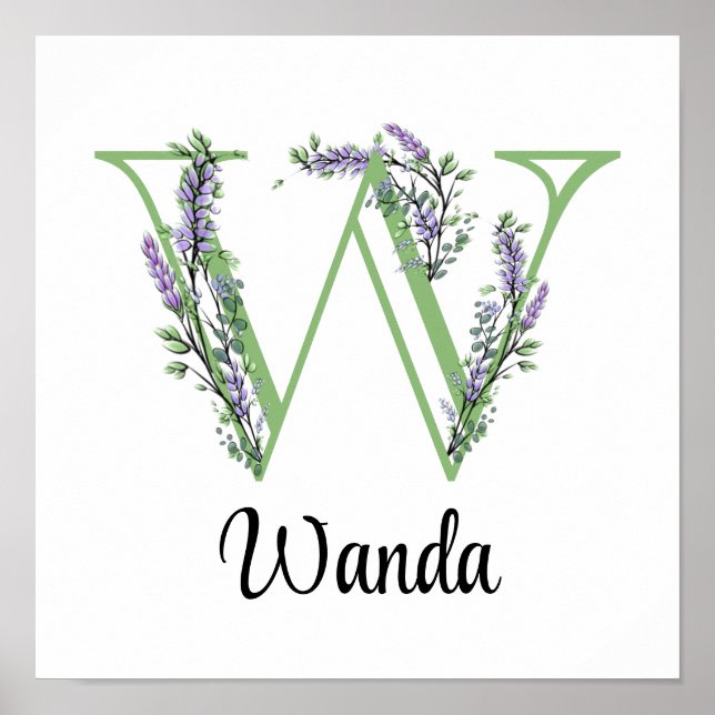 Affiche de nurserie à monogramme W Lavande Eucalyp (Devant)