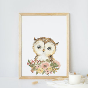 Affiche de nurserie au bébé hibou à l'aquarelle
