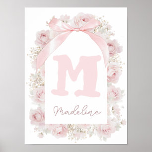 affiche de nurserie avec cadre de roses roses au n