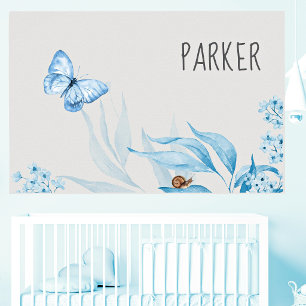 Affiche de nurserie bébé fleurie vintage bleu aqua