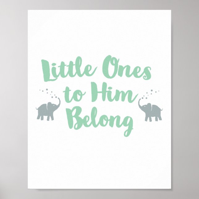 Affiche de nurserie chrétienne Éléphants | Menthe (Devant)