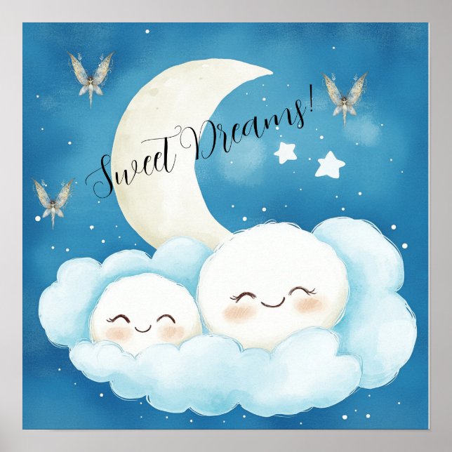 Affiche de nurserie ciel nocturne bleu doux rêves (Devant)