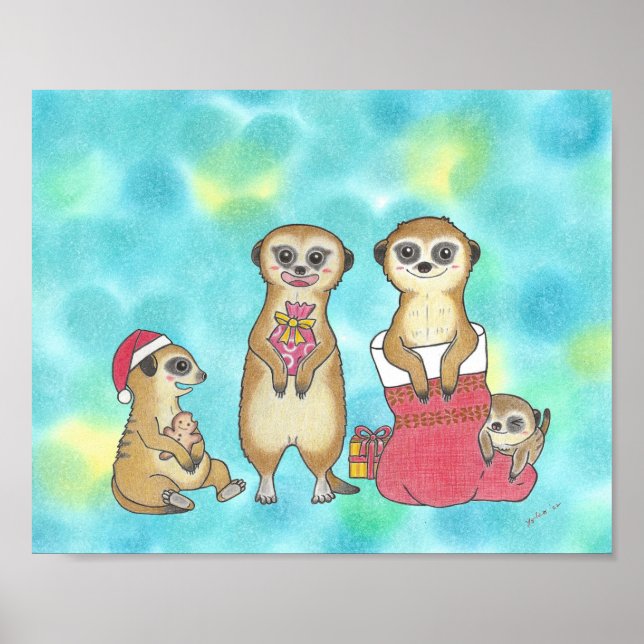 Affiche de nurserie d'animaux de Noël pour suricat (Devant)