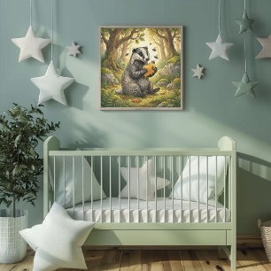 Affiche de nurserie d'animaux mignons de la forêt