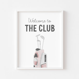 Affiche de nurserie de golf rose Bienvenue au Club