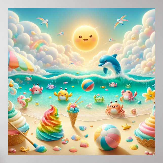 Affiche de nurserie de la plage arc-en-ciel (Devant)