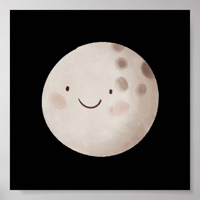 Affiche de nurserie de lune mignonne avec sourire  (Devant)