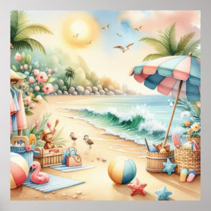 Affiche de nurserie de plage pastel