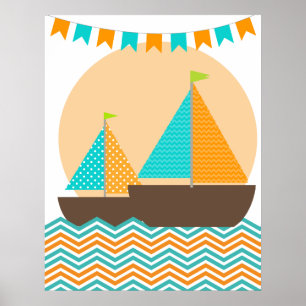 Affiche de nurserie de voilier nautique orange et