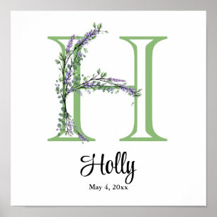 Affiche de nurserie Eucalyptus Lavande Monogramme