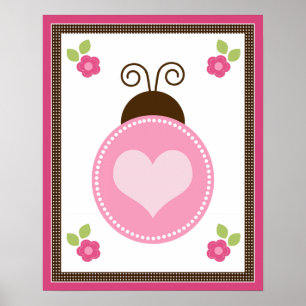Affiche de nurserie jolie coccinelle et fleurs