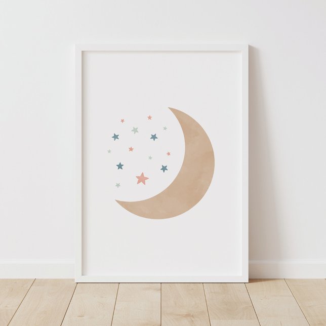 Affiche de nurserie Lune et Étoiles à l'aquarelle  (Créateur téléchargé)