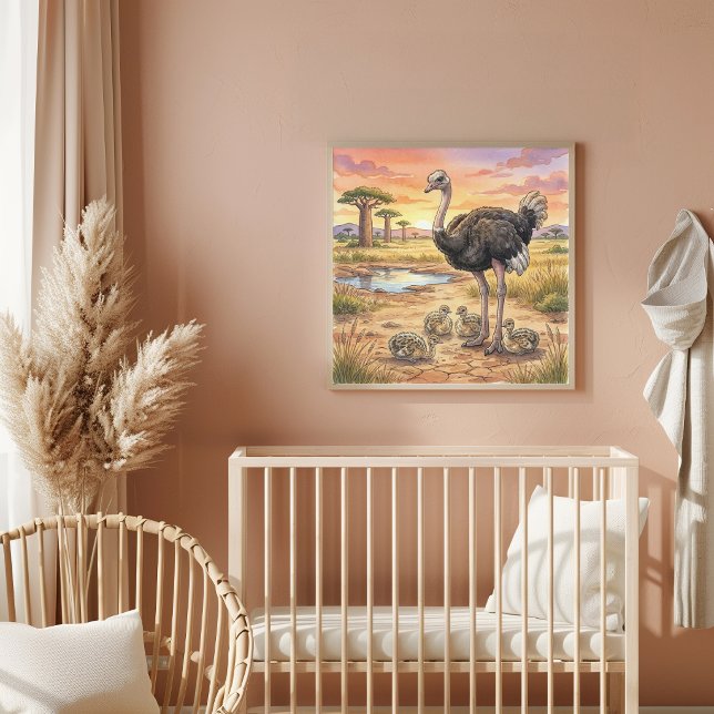 Affiche de nurserie Mama Autruche et ses petits (Créateur téléchargé)