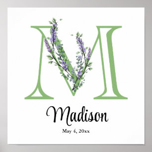 Affiche de nurserie Monogram M Lavande Eucalyptus