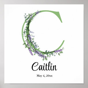 Affiche de nurserie Monogramme C Lavande Eucalyptu