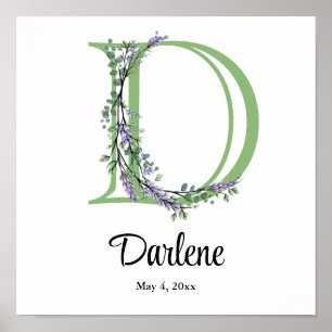 Affiche de nurserie Monogramme D Lavande Eucalyptu