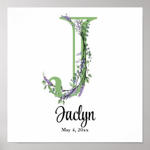 Affiche de nurserie Monogramme J Lavande Eucalyptu