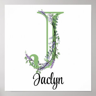 Affiche de nurserie Monogramme J Lavande Eucalyptu