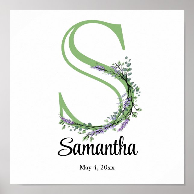 Affiche de nurserie Monogramme S Lavande Eucalyptu (Devant)