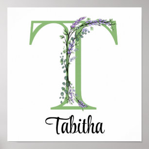 Affiche de nurserie Monogramme T Lavande Eucalyptu