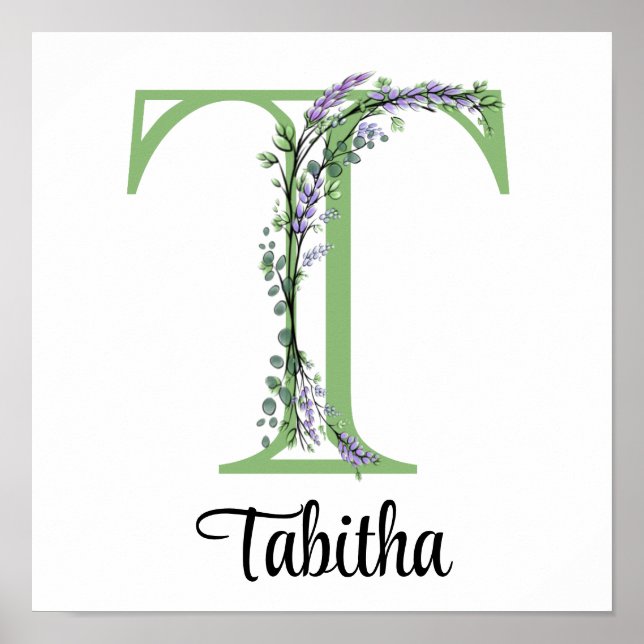 Affiche de nurserie Monogramme T Lavande Eucalyptu (Devant)