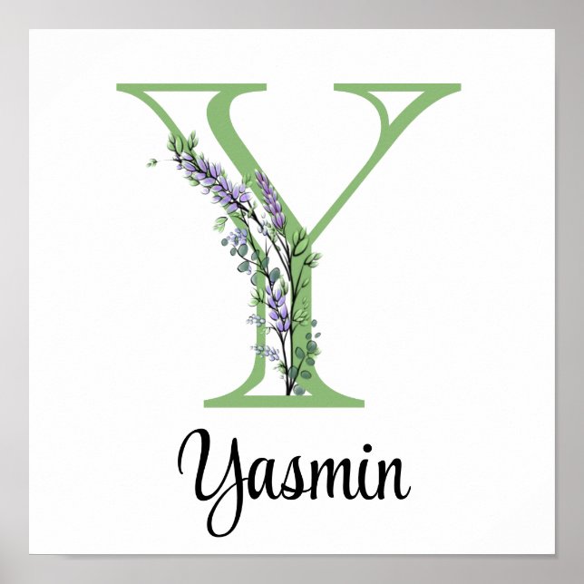 Affiche de nurserie Monogramme Y Lavande Eucalyptu (Devant)