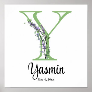 Affiche de nurserie Monogramme Y Lavande Eucalyptu