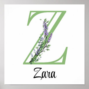 Affiche de nurserie Monogramme Z Lavande Eucalyptu